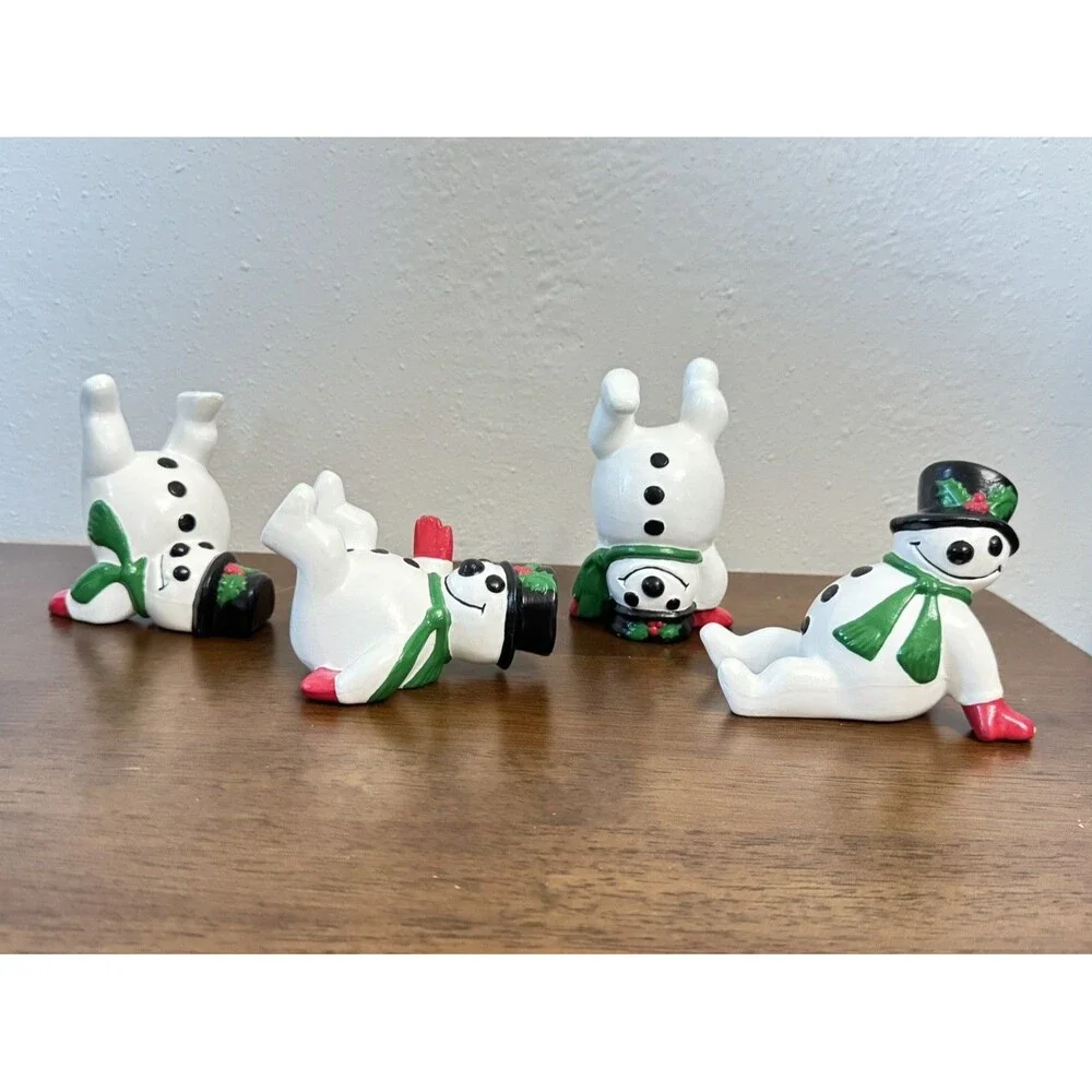 Vintage Arnels Ceramic Tumbling Snowmen Set Of 4 - 1987 Mold